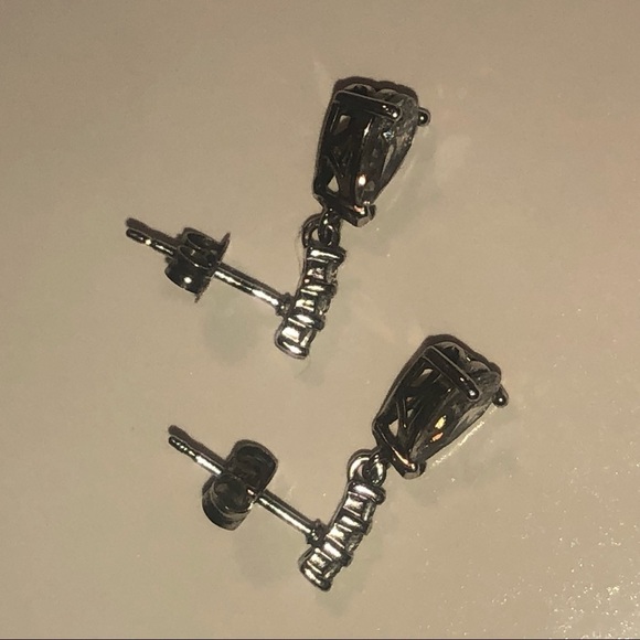 STERLING Silver White Cz Pear Shape Drop Stud Earrings 15mm Total Length - Picture 6 of 9